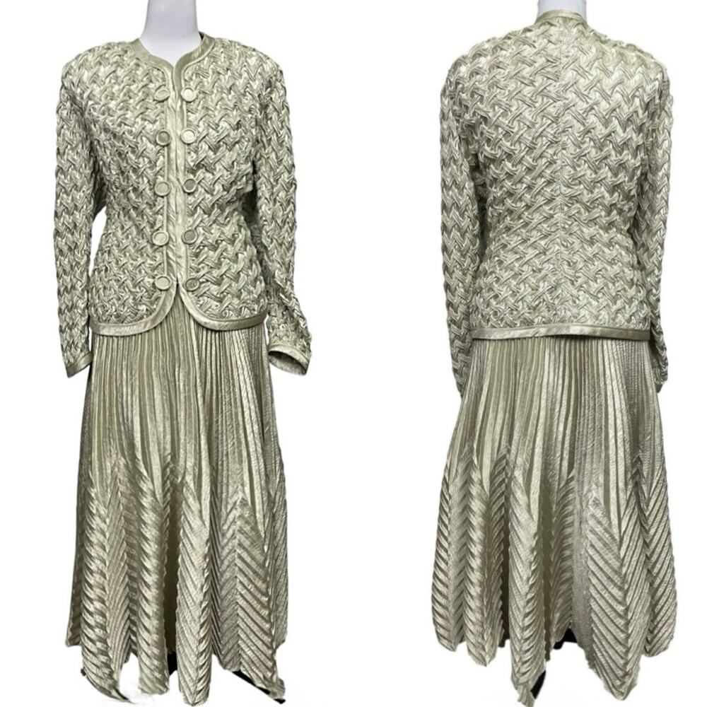 EUC - Vintage Jeanne Marc Silvery Sage Jacket - Skirt Formal Outfit